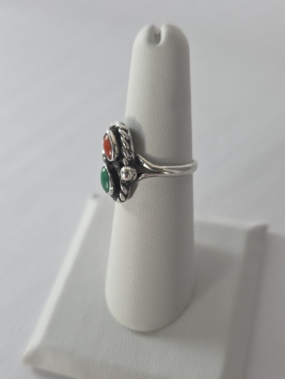 Vintage Turquoise & Coral/ Sterling Silver Native American Ring/Jewelry - Picture 2 of 7